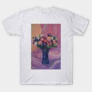 A small bouquet of asters in a blue vase T-Shirt